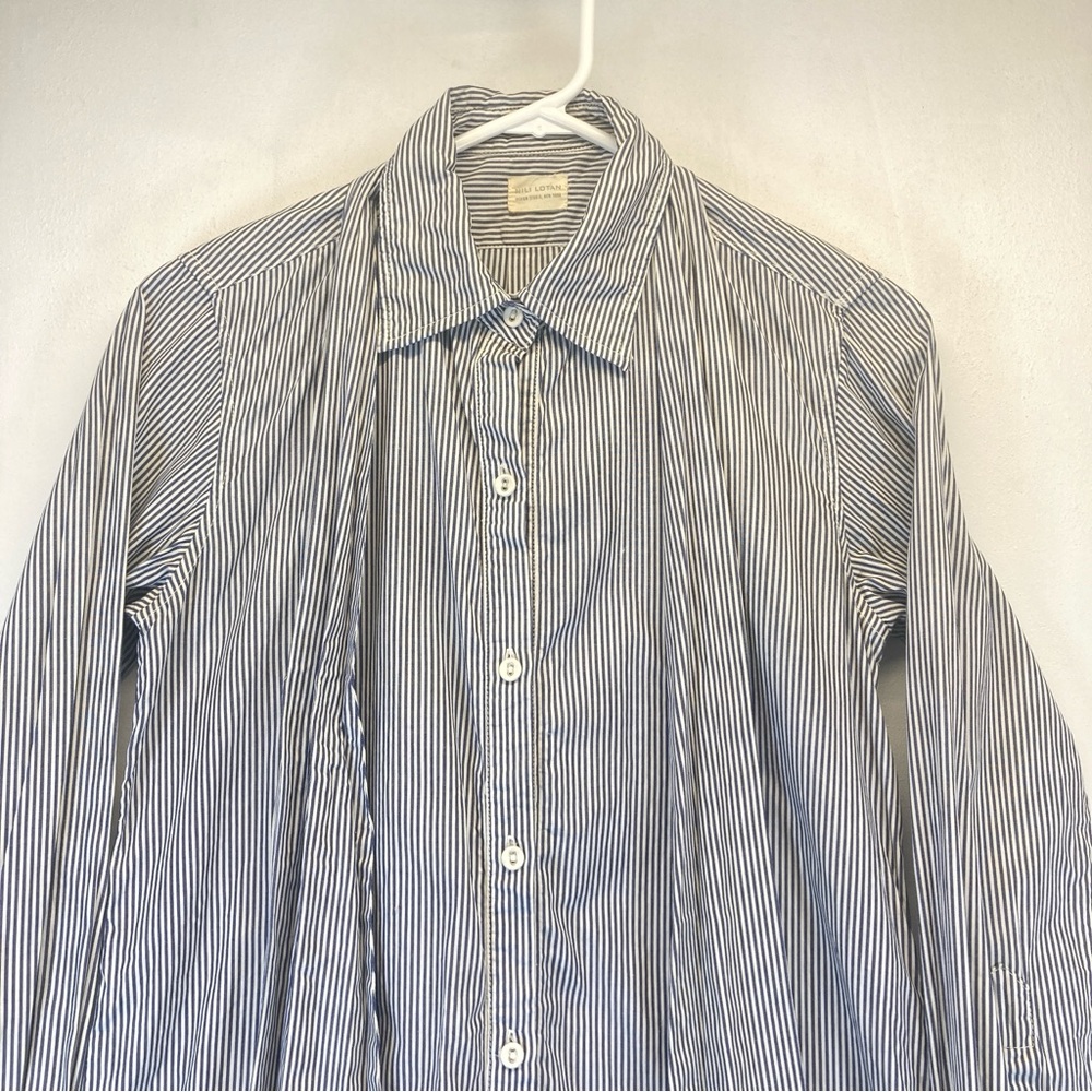 Nili Lotan Shirt Dress Blue White Striped Button Down Front XS long Sleeve - Picture 2 of 16